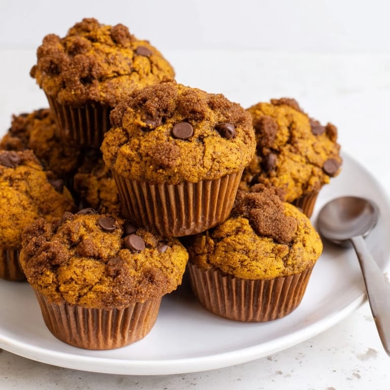 Moist pumpkin muffins filled with creamy butterscotch and chocolate chunks for autumn indulgence.  
