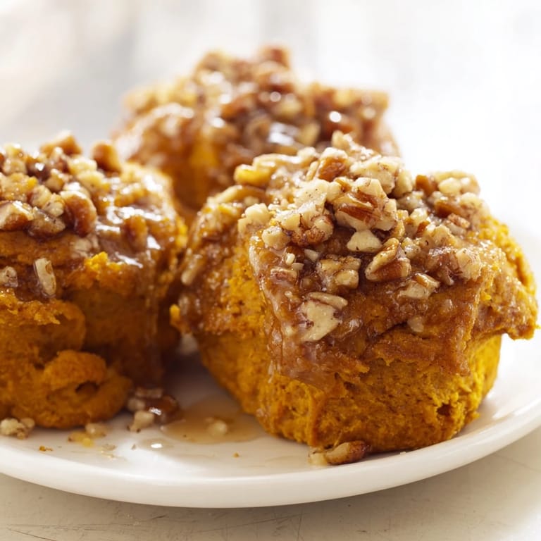 Fluffy Maple Pecan Sweet Potato Muffin Tops, topped with crunchy pecans and sugar.