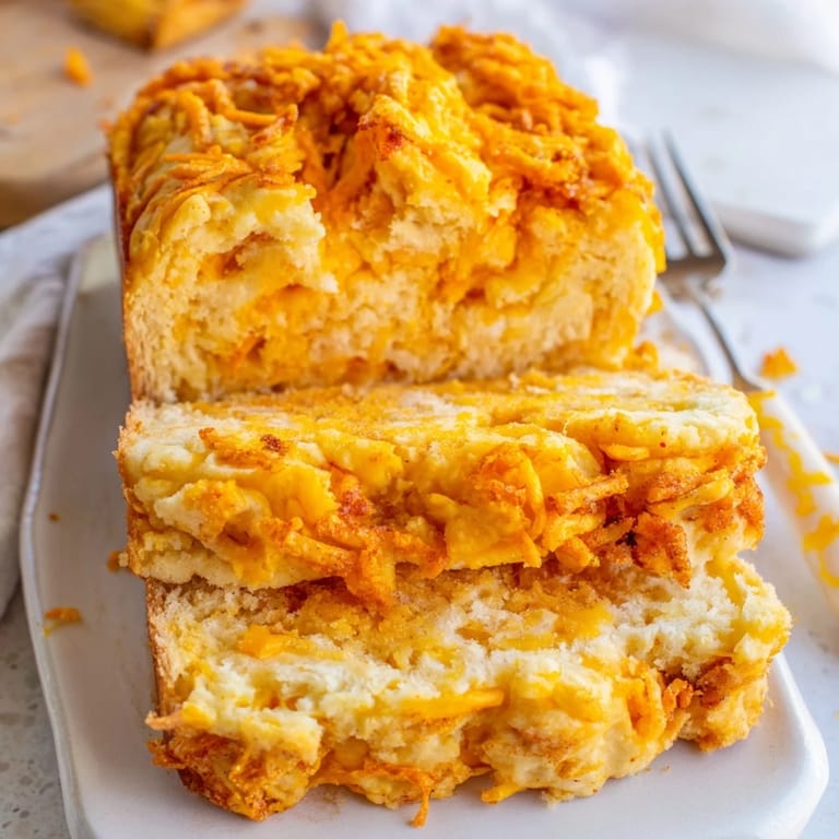 Vibrant Flamin Hot Cheddar Cinnamon Sugar Biscuit Muffin Loaf served warm, perfect for brunch.  
