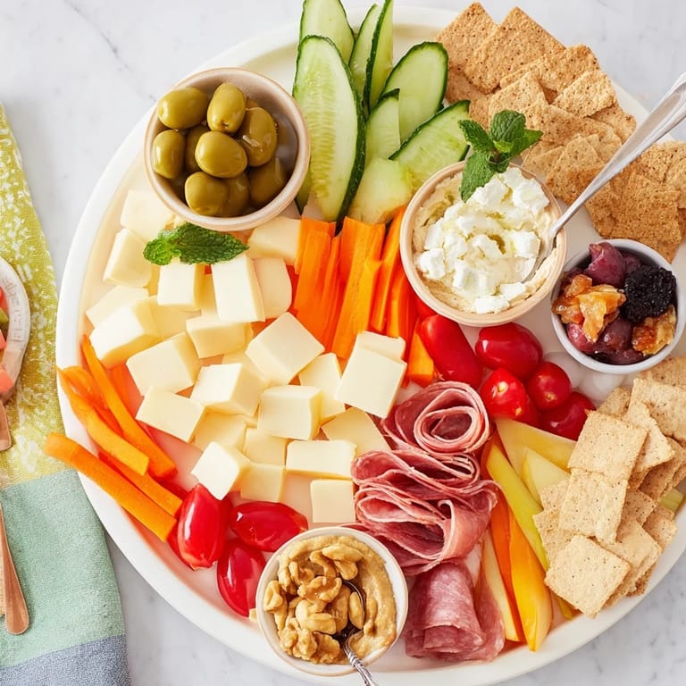 A beautifully arranged girl dinner platter showcasing fresh veggies, cheeses, and tasty spreads.