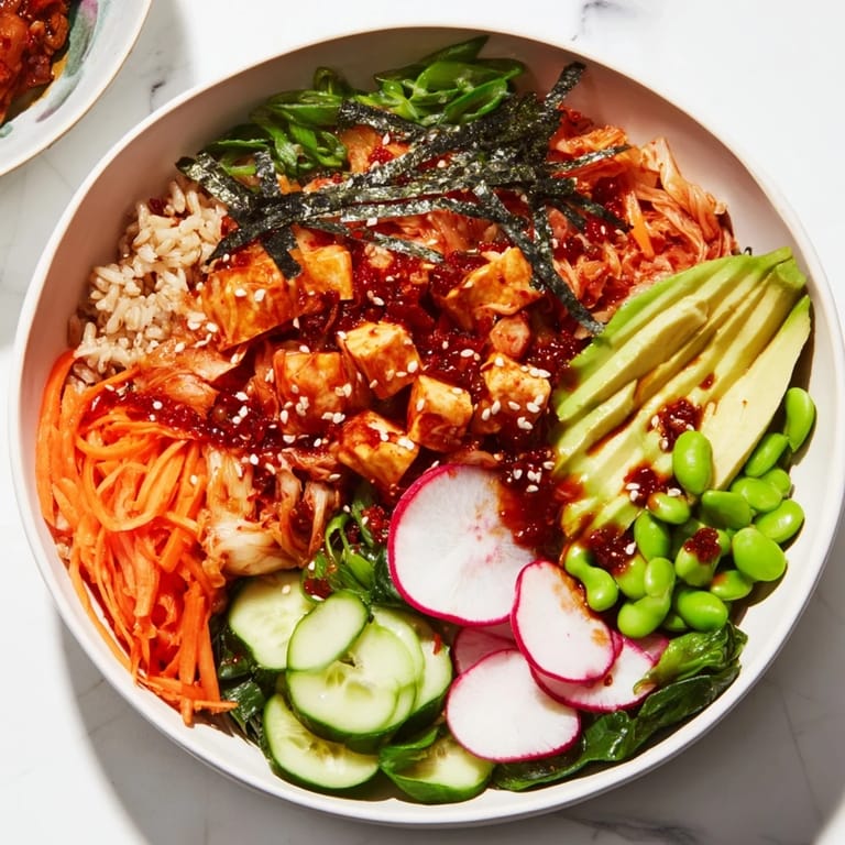 Nourishing fermented vegetable bowl featuring hearty grains and a savory sesame dressing.