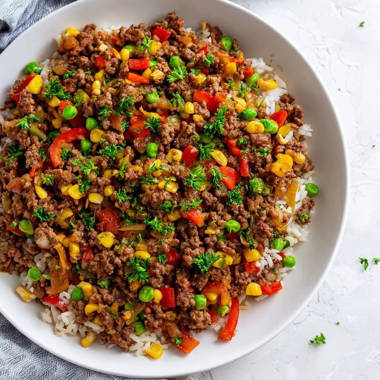 A close-up of a steaming ground beef skillet, perfect for a quick, comforting weeknight dinner.