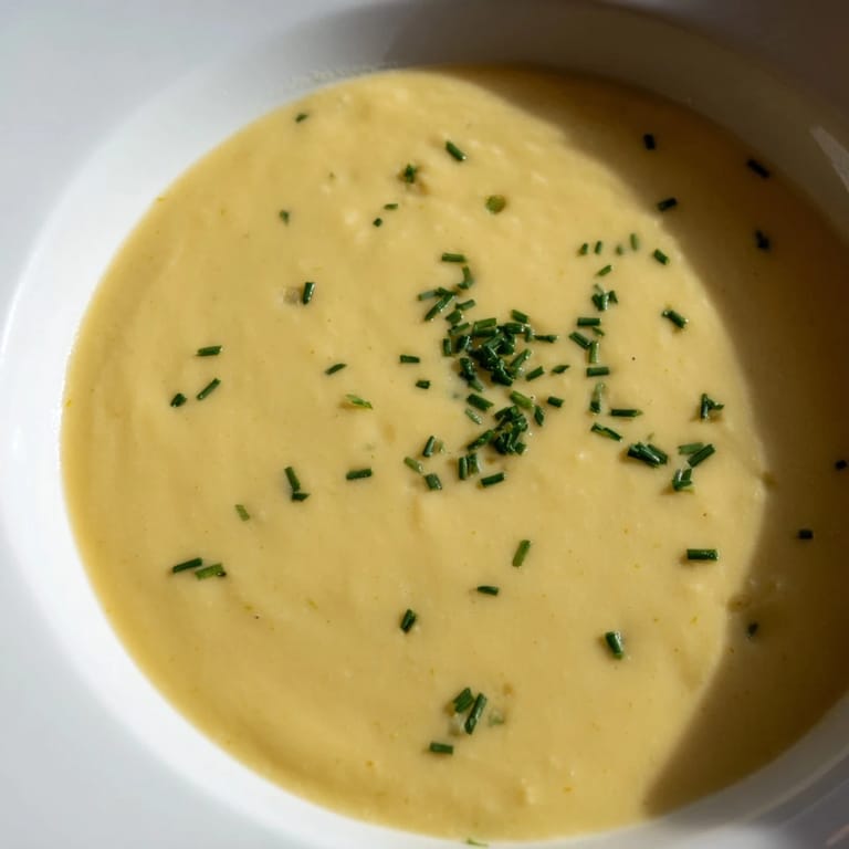 Golden-hued Potato Leek Soup, perfectly smooth and flavorful, ideal for a chilly evening with crusty bread.