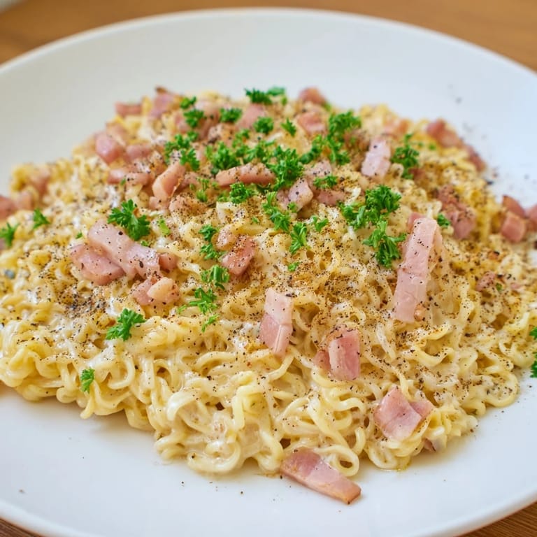 This flavorful Instant Pot Carbonara Ramen recipe combines Italian carbonara with quick ramen noodles.