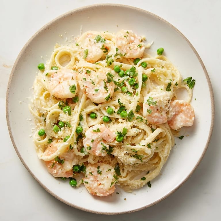 A steaming bowl of Instant Pot Shrimp Alfredo Pasta, perfect for a quick and satisfying dinner.