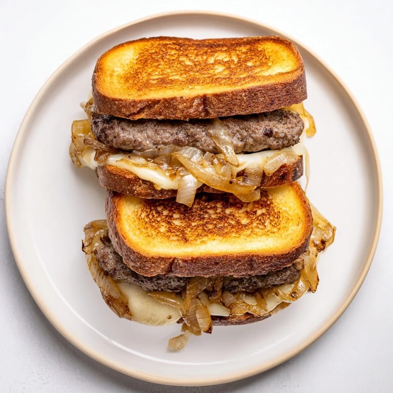 Delicious Patty Melt Skillet recipe features a hearty combo of beef, cheese, and caramelized onions.