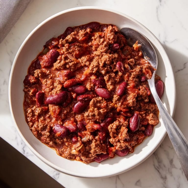 Close-up of a flavorful, gluten-free The Secret 4-Ingredient Slow Cooker Chili recipe prepared in a slow cooker.