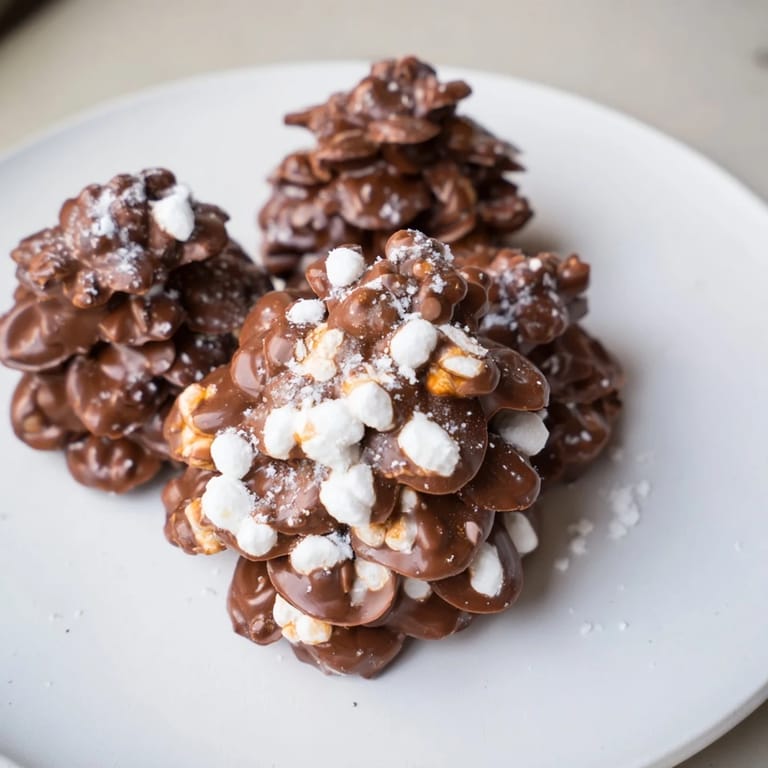 Textured, chocolate-covered Coco Pop Pinecone Dessert Salad, a fun, kid-friendly American dessert recipe.