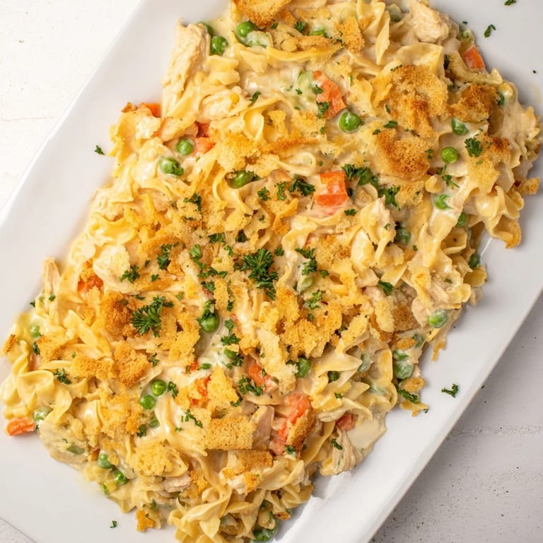 Delicious Baked Cream of Chicken Noodle Soup Pasta, a creamy, cheesy, baked noodle and chicken dish meal.