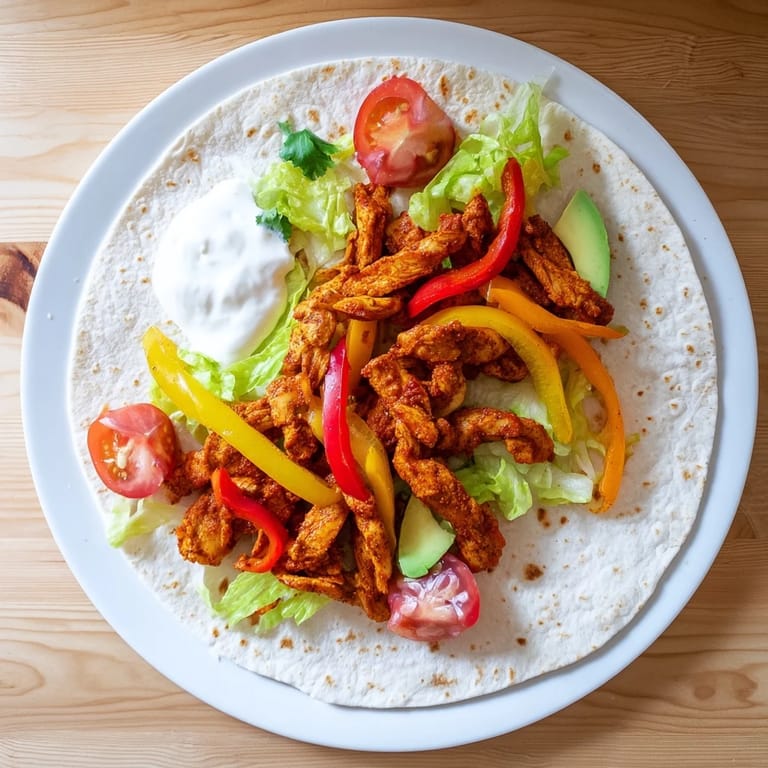 Enjoy a colorful Sheet-Pan Fajita Chicken Rainbow Wrap, packed with flavorful roasted vegetables and tender chicken.