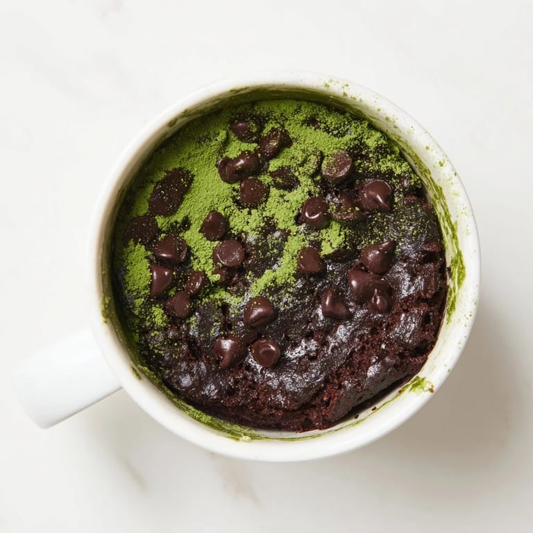 Steaming-hot Matcha Peppermint Brownie Batter Mug Cake with an irresistibly fudgy center, quick microwave treat.