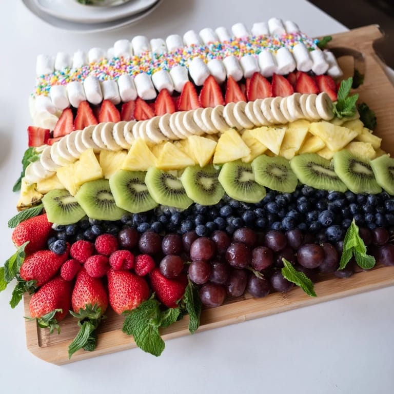 Taste the joy! This fresh Happy Birthday Cake Slice Fruit Board features a rainbow of healthy, delicious fruit.