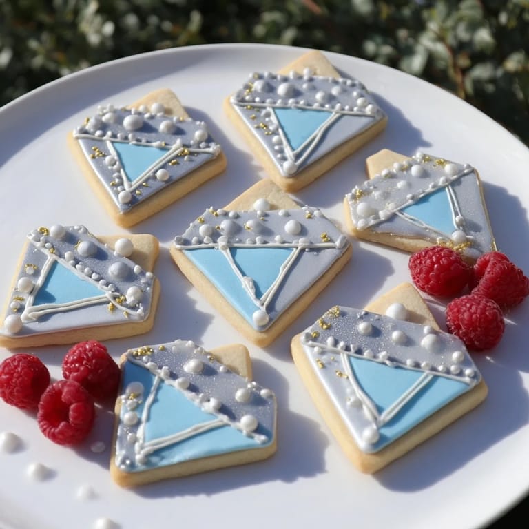 A close-up of a glamorous Engagement Ring Diamond Dessert Tray, showcasing silver dragées, cookies, and white chocolate.