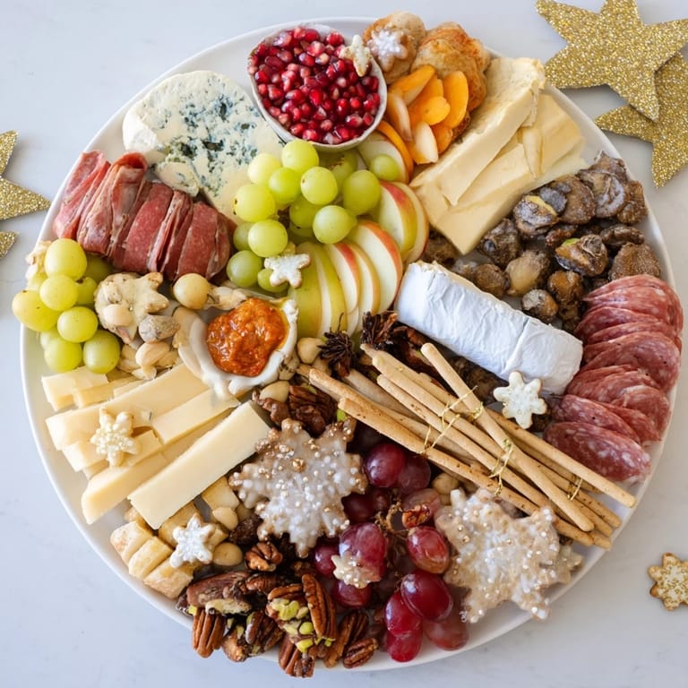 Imagine this Shining Bright Christmas 2025 Board: a delightful appetizer with cheese, crackers, and sweet festive additions.