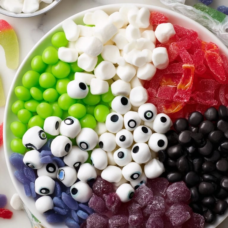 This Halloween-themed Poison Apple Candy Platter features a dazzling mix of colorful sweets and treats.