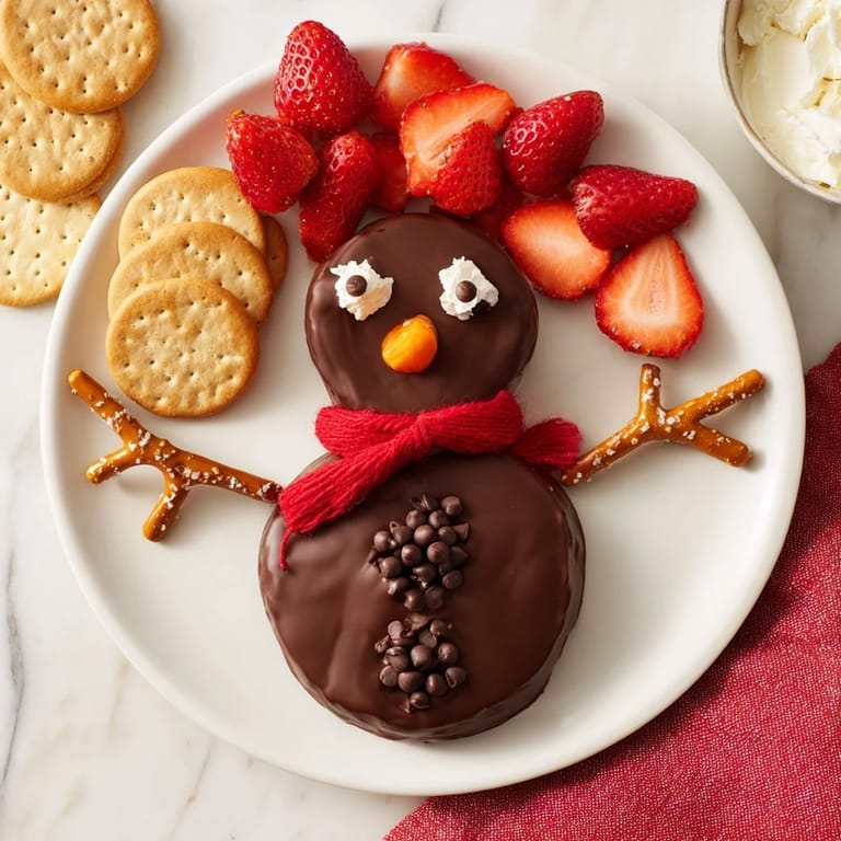 Whimsical holiday presentation: a delightful Hot Cocoa Dip snowman with colorful toppings for a party.