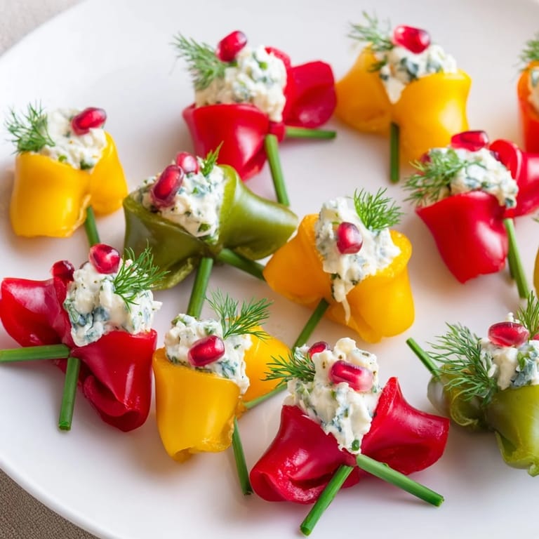 Close-up on a delicious Bell Pepper Christmas Bow, a vegetarian treat with colorful bell peppers and flavorful filling.