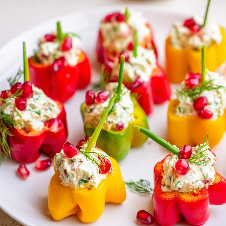 Vibrant overhead shot of artfully arranged Bell Pepper Christmas Bows, a festive appetizer for your holiday table.