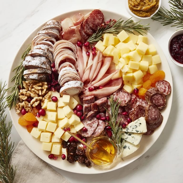 Imagine a close-up of this Winter Forest charcuterie scene with vibrant colors and various textures showcased.