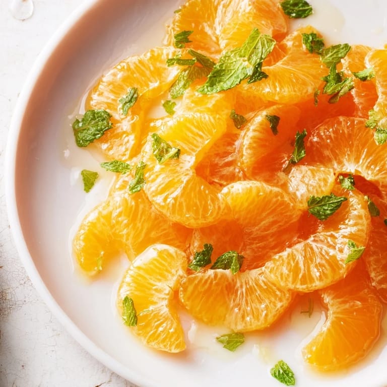 Imagine the refreshing clementine and mint winter fruit salad with a hint of lime, served chilled.