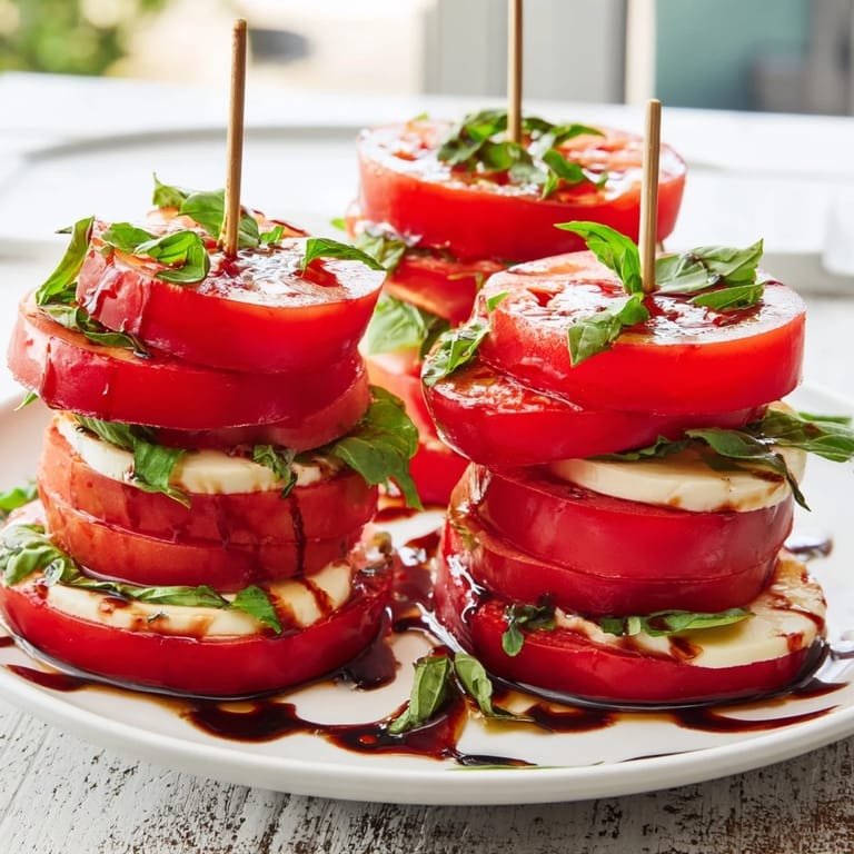 A beautifully layered Tuscan Pillar, drizzled with balsamic glaze, ready for serving guests.