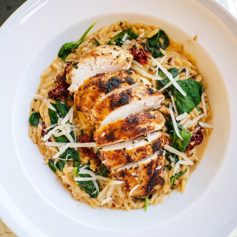 A one-pot creation: creamy Marry Me Chicken Orzo, filled with sun-dried tomatoes and tender chicken.