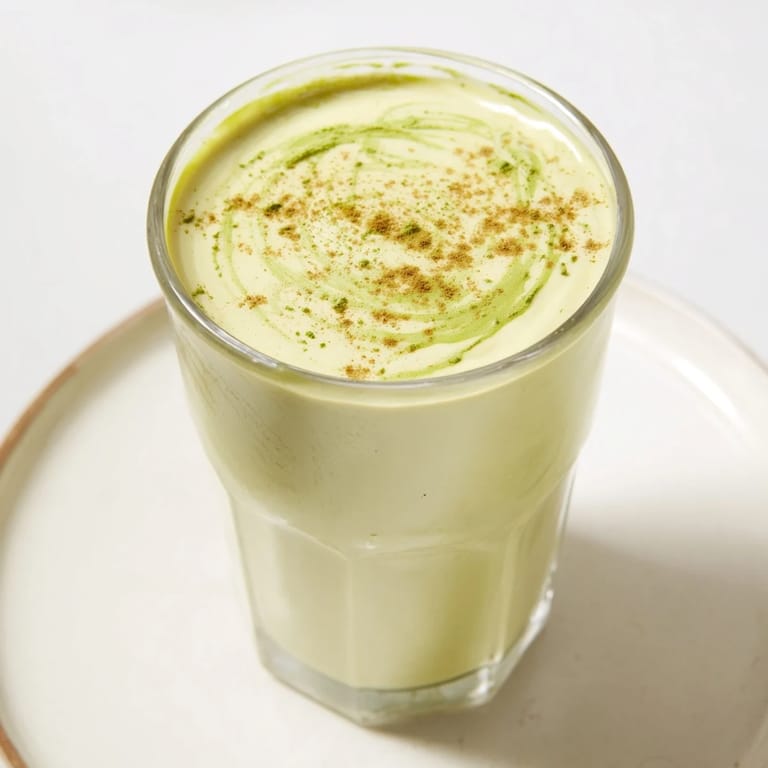 A vibrant Matcha Eggnog Collagen Breakfast Smoothie with a creamy texture, perfect for breakfast.
