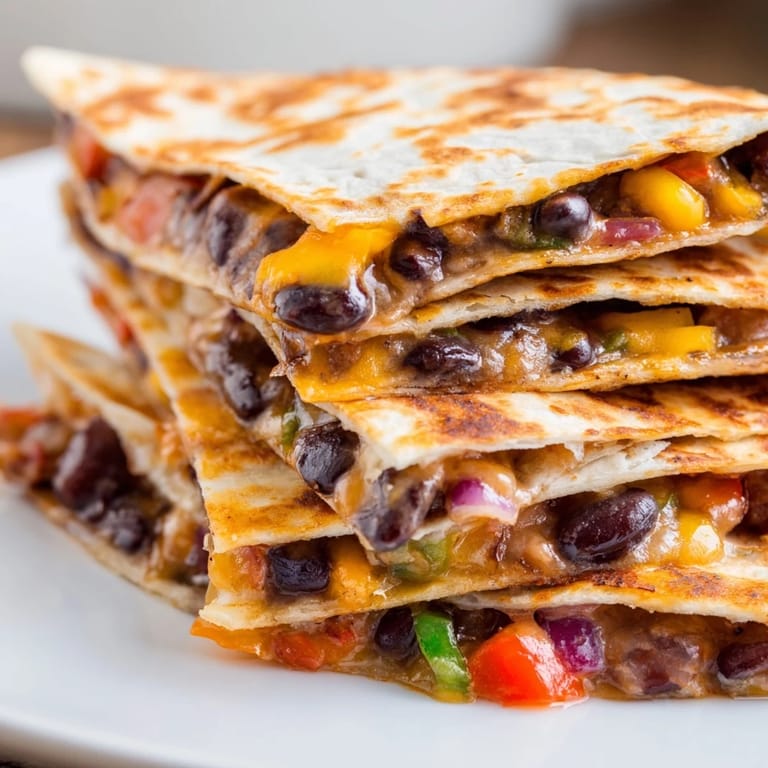 Mouthwatering image of a delicious, easy-to-make vegetarian Black Bean Quesadilla served with salsa.