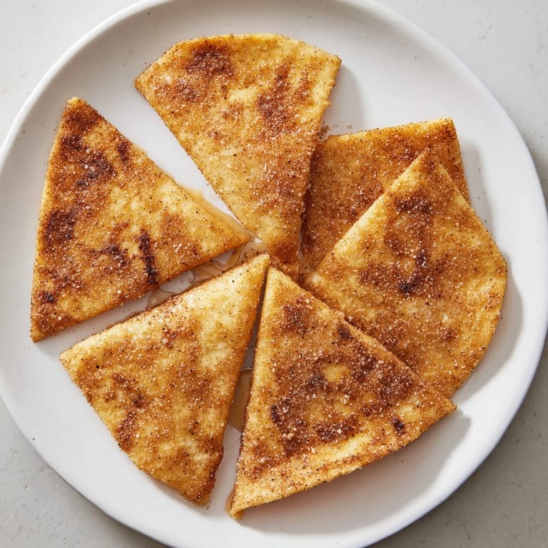 Crispy sweet cinnamon sugar tortilla chips, perfect for dipping, freshly air-fried to golden perfection.