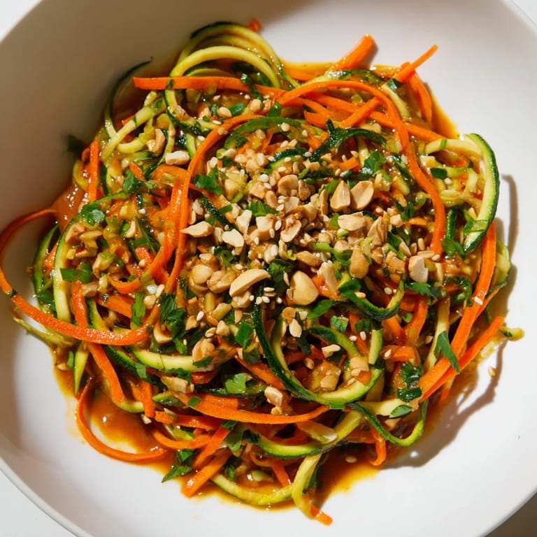 Vibrant Asian-inspired Spicy Cucumber Noodle Bowl, garnished with peanuts, perfect for a quick lunch.
