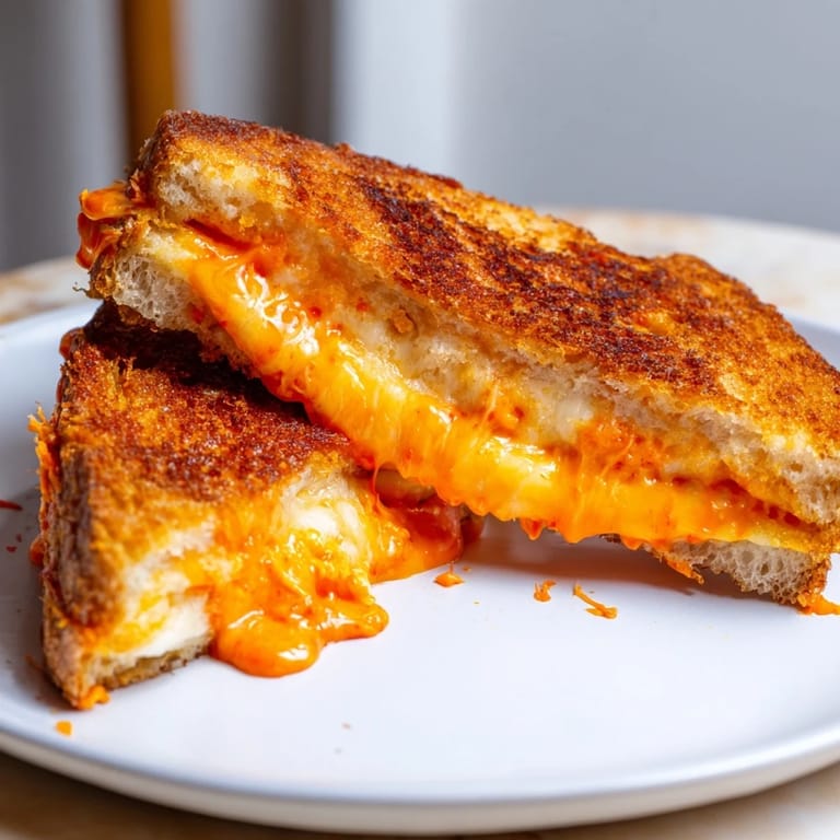 Crispy sourdough cradles gooey cheese inside this delicious Spiked Grilled Cheese sandwich, served warm.