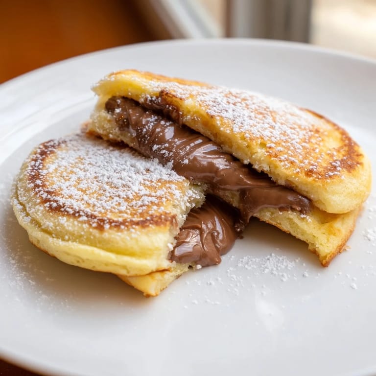 Fluffy Nutella stuffed pancakes, a decadent breakfast, piled high with rich, sweet layers.