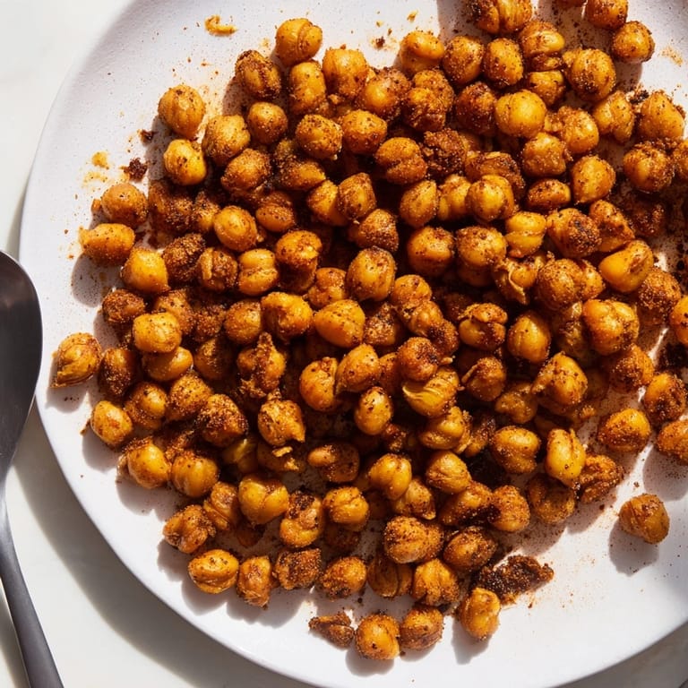 Warmly spiced Crispy Chickpea Snacks garnished with fresh herbs for an easy vegan appetizer.  