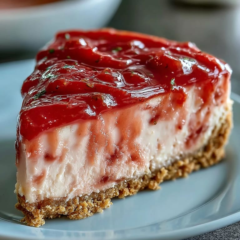 Homemade Guava Cheesecake served on a dessert plate, showcasing a luscious pink swirl against a smooth cream cheese filling.