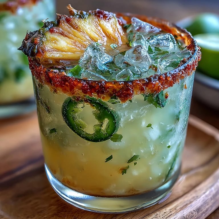 Refreshing Pineapple Jalapeño Agua Fresca served over ice, garnished with fruit.