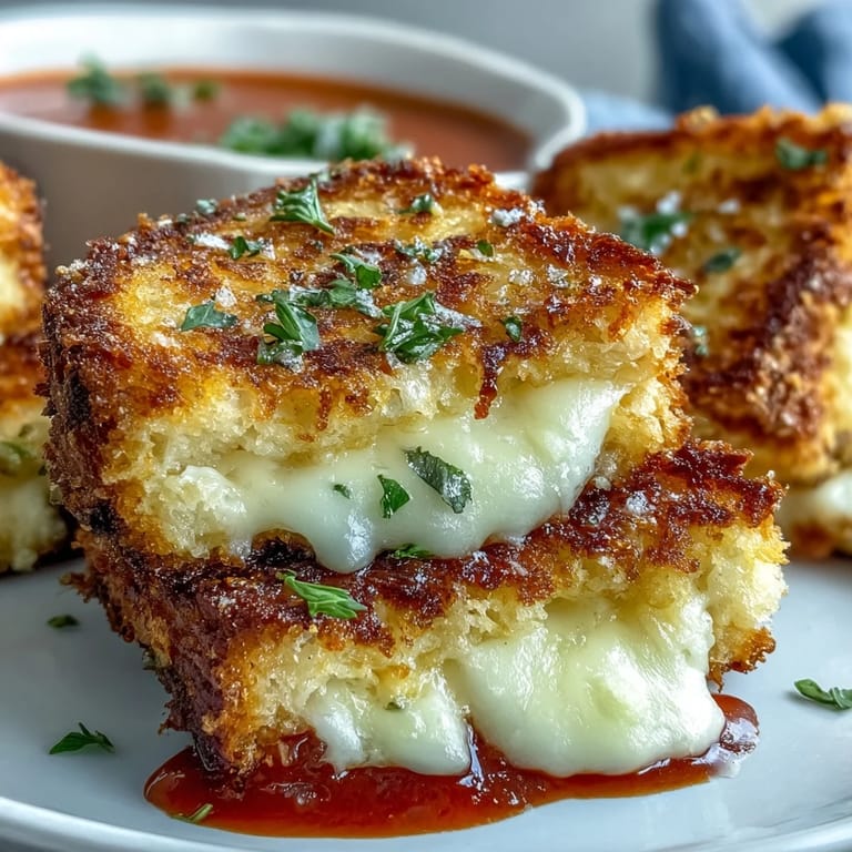 Cheesy mini grilled cheese dippers arranged with steaming tomato soup.
