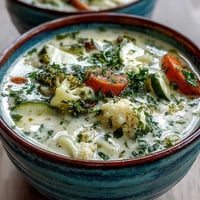 Creamy Vegetable Soup with fresh parsley garnish, ready for a cozy meal.