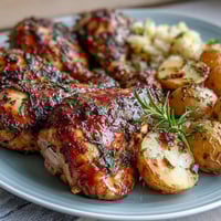Lemon Herb Roasted Chicken with Baby Potatoes, golden and aromatic, fresh from the oven with crispy skin and tender potatoes.